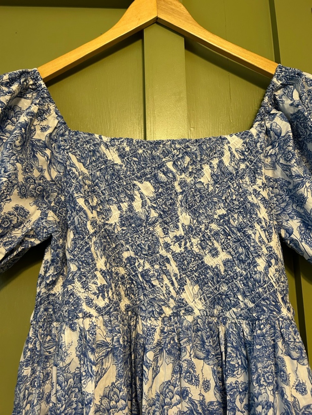 Simply Southern Collection Blue Floral Smocked Puff-Sleeve Dress - Picture 2 of 7